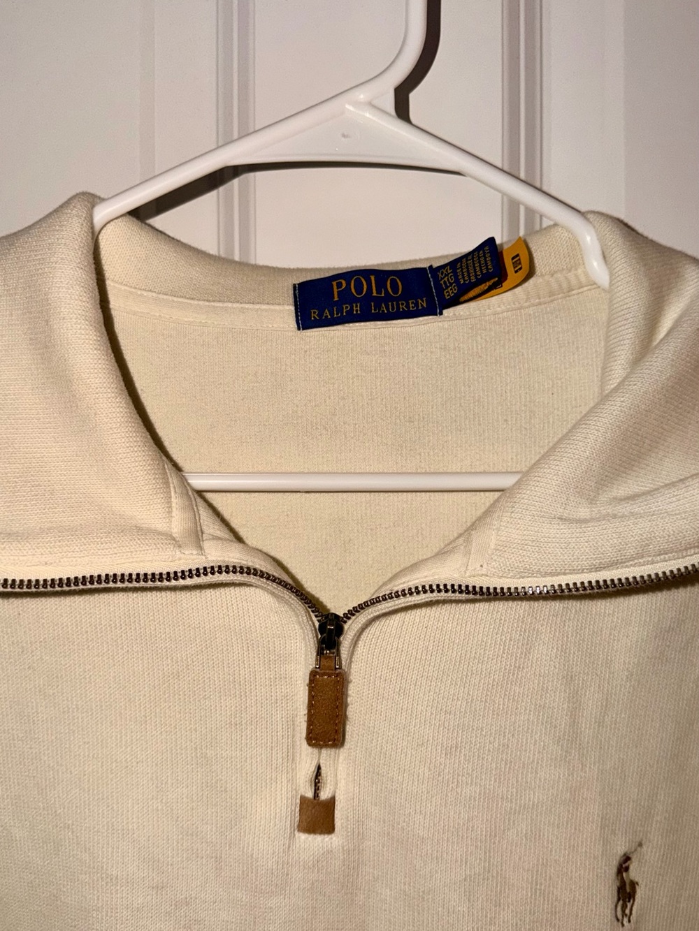 Ralph Lauren Cream Zip-Up Sweater with Leather Pull